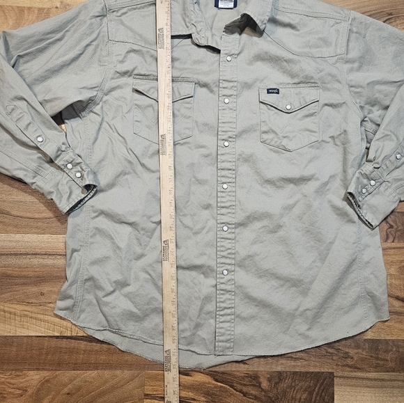 Wrangler Men's XXL Western Canvas Shirt Khaki Snap Button Long Sleeve Workwear - Picture 7 of 8